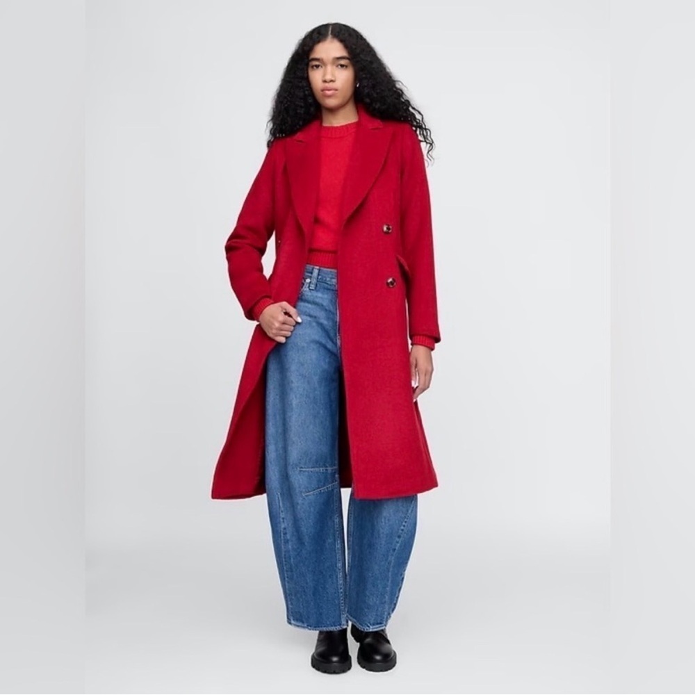 Gap Chesterfield Coat XS Red Pea Coat Wool Long Workwear Career City Classic